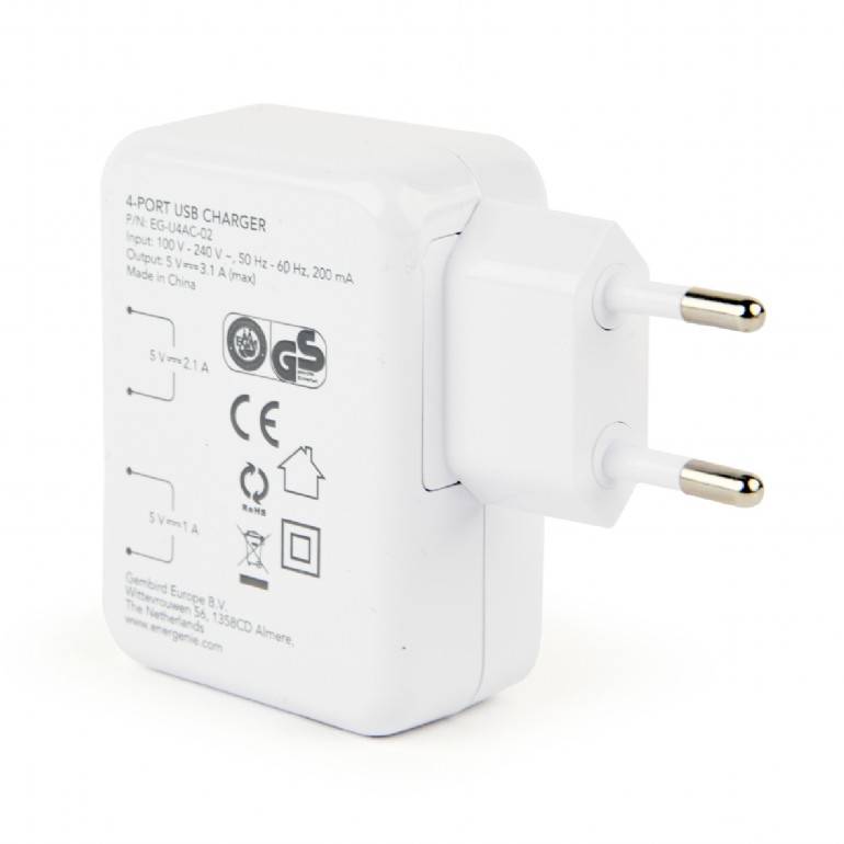 Energenie Uni-4-fach USB-Ladegerät 15 W Steckdose Ausgangsstrom (max.) 3100 mA USB Anzahl Ausgänge: 4 x
