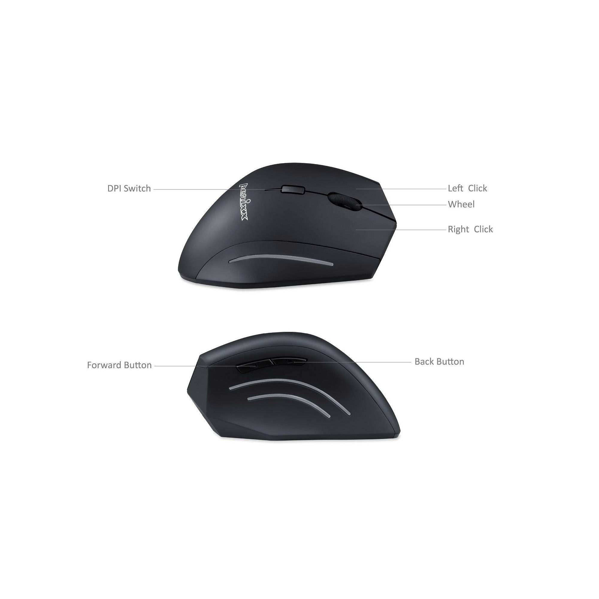 Perixx Perimice-608 Ergonomische Maus Funk Optisch Schwarz 6 Tasten 1600 dpi Ergonomisch, Integriertes Scrollrad