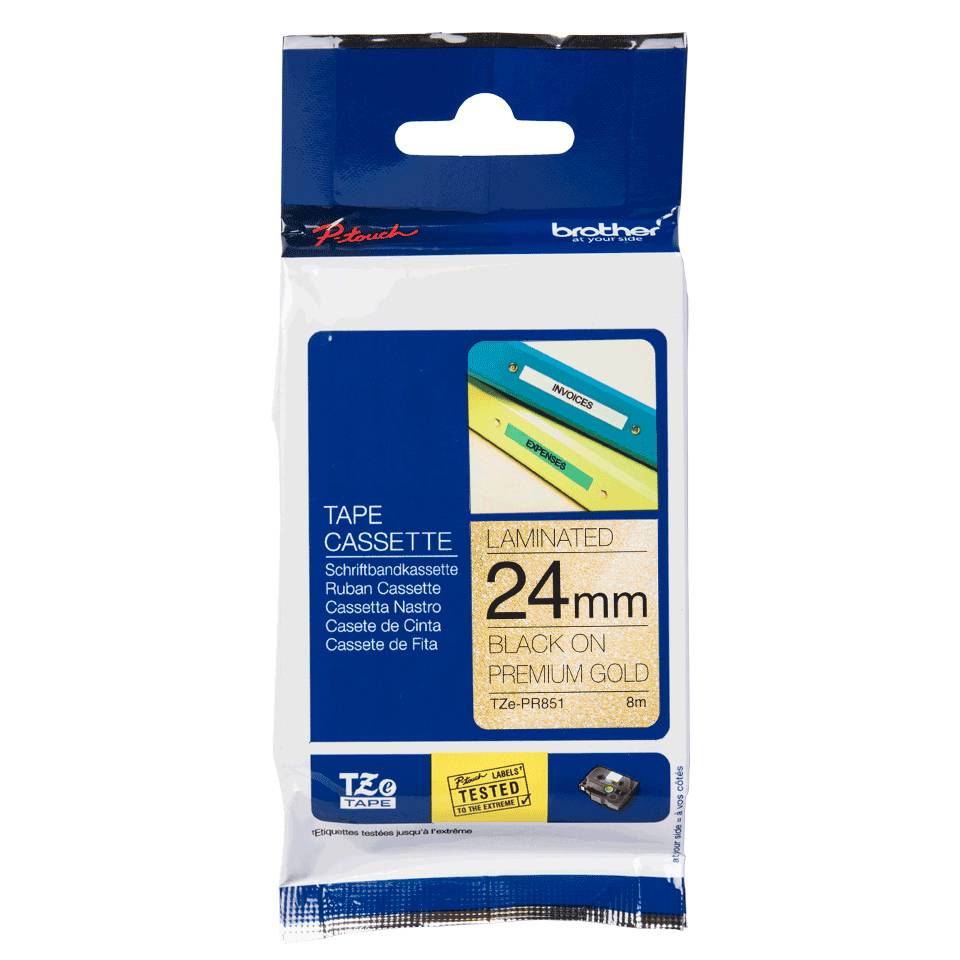 Schriftband Brother TZe-PR851 Bandfarbe: Gold Schriftfarbe:Schwarz 24 mm 8 m