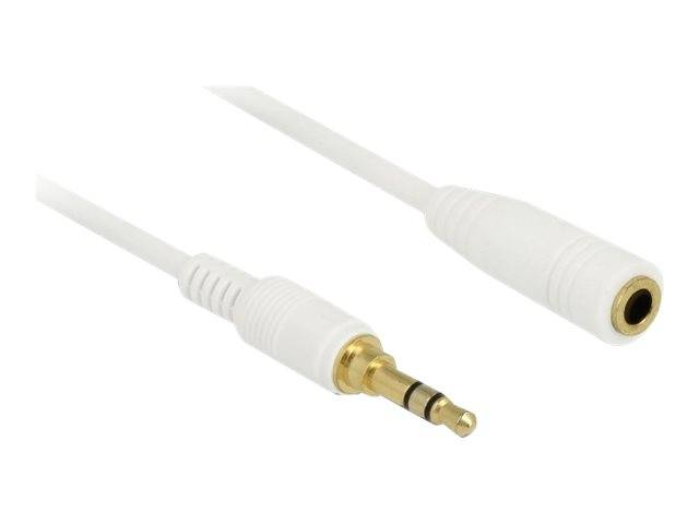 Delock 85591 Klinke Audio Verlängerungskabel [1x Klinkenstecker 3.5 mm - 1x Klinkenbuchse 3.5 mm] 5.00 m Weiß vergoldete Steckkontakte