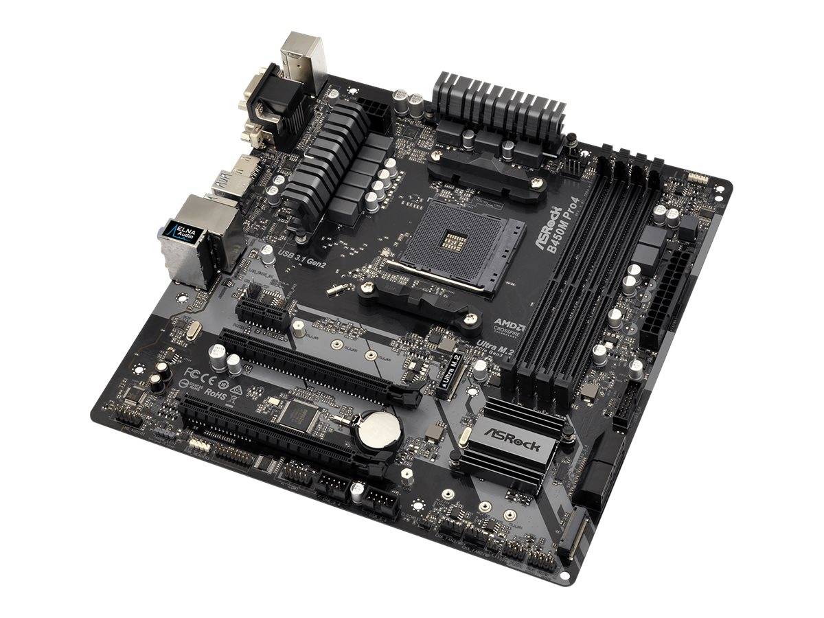 ASRock B450M-Pro4 Mainboard Sockel (PC) AMD AM4 Formfaktor (Details) Micro-ATX Mainboard-Chipsatz AMD® B450