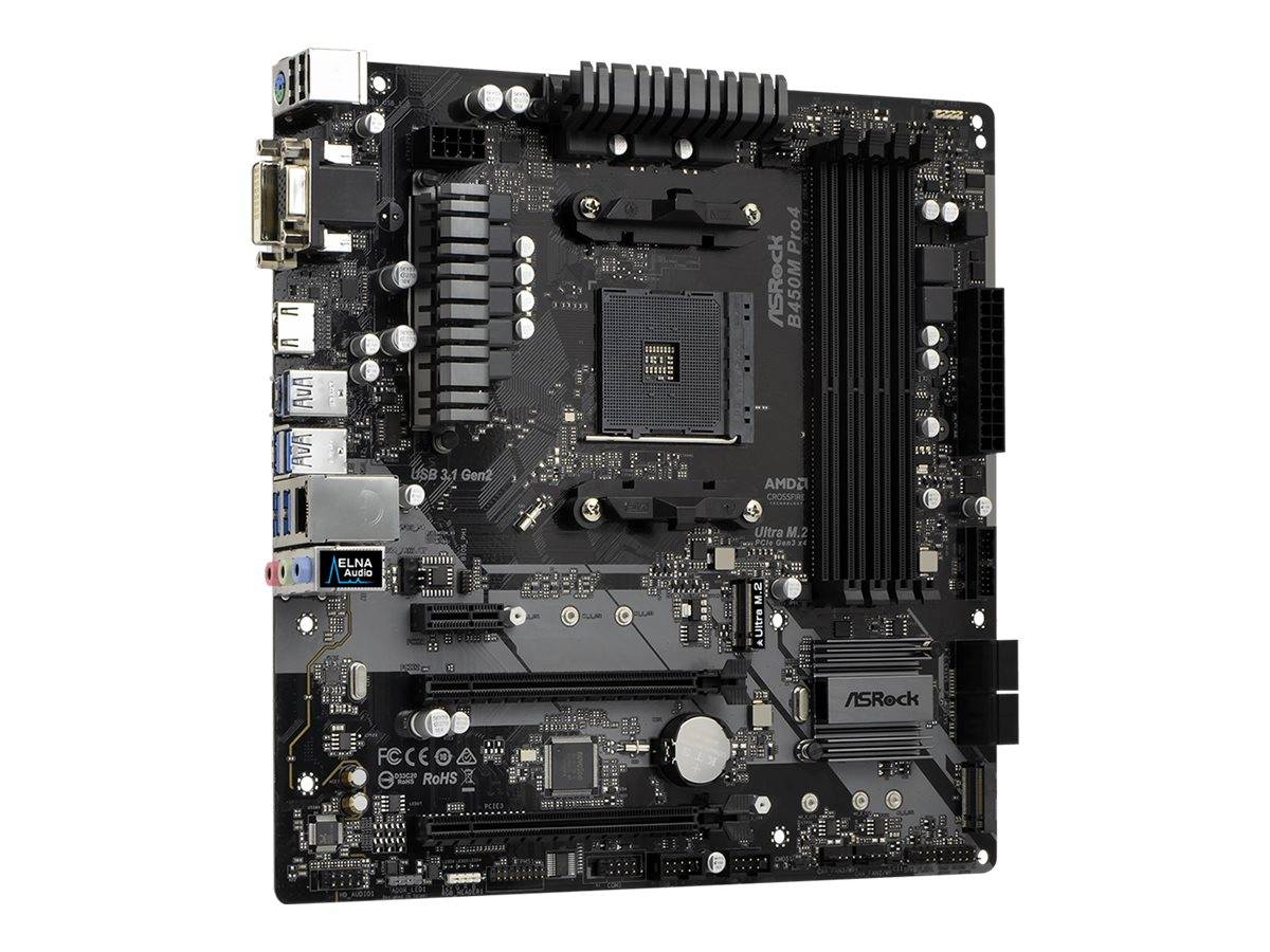 ASRock B450M-Pro4 Mainboard Sockel (PC) AMD AM4 Formfaktor (Details) Micro-ATX Mainboard-Chipsatz AMD® B450
