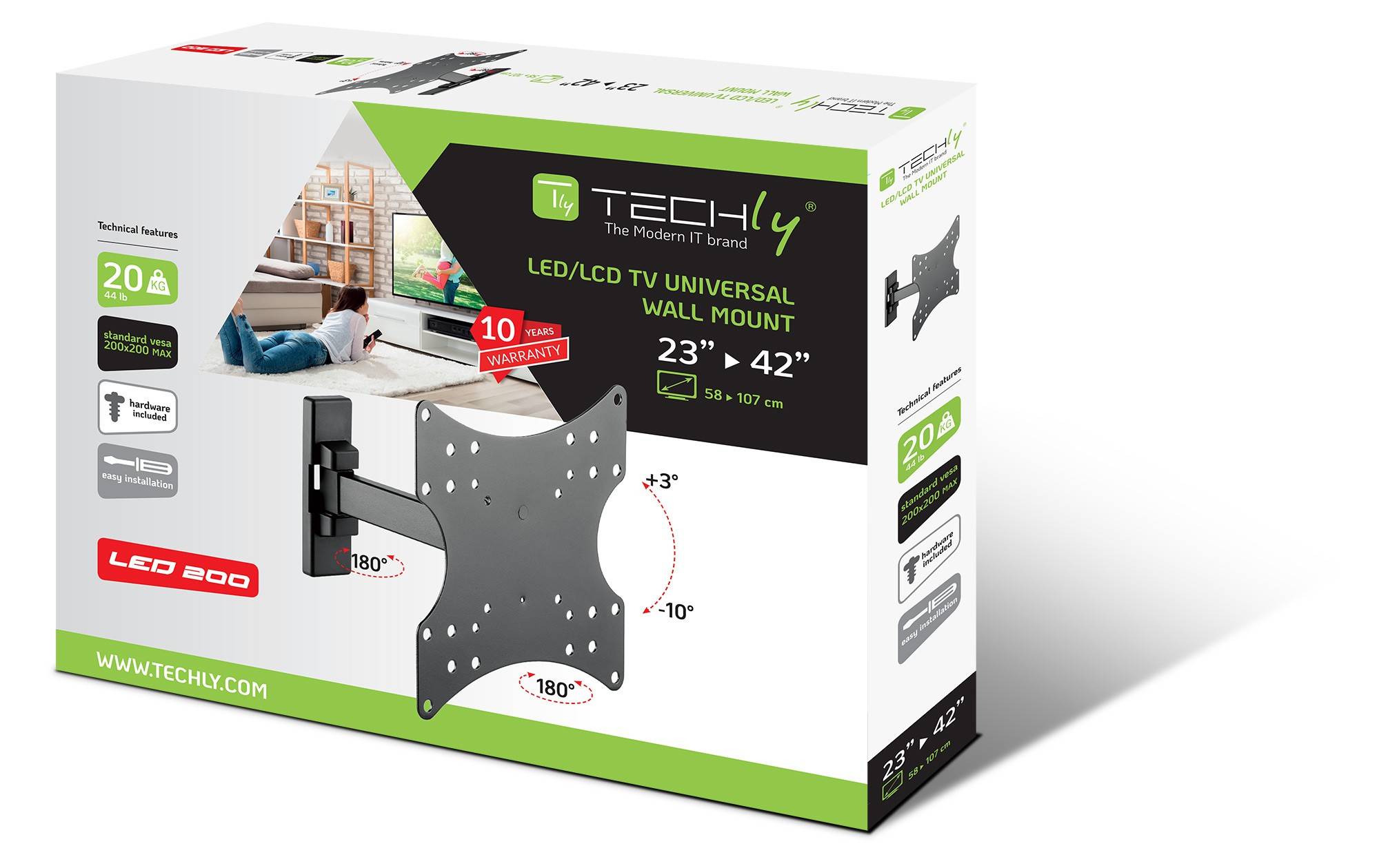TECHly - Klammer - für LCD TV (einstellbarer Arm) - Schwarz - Bildschirmgröße: 58.4-106.7 cm (23"-42")