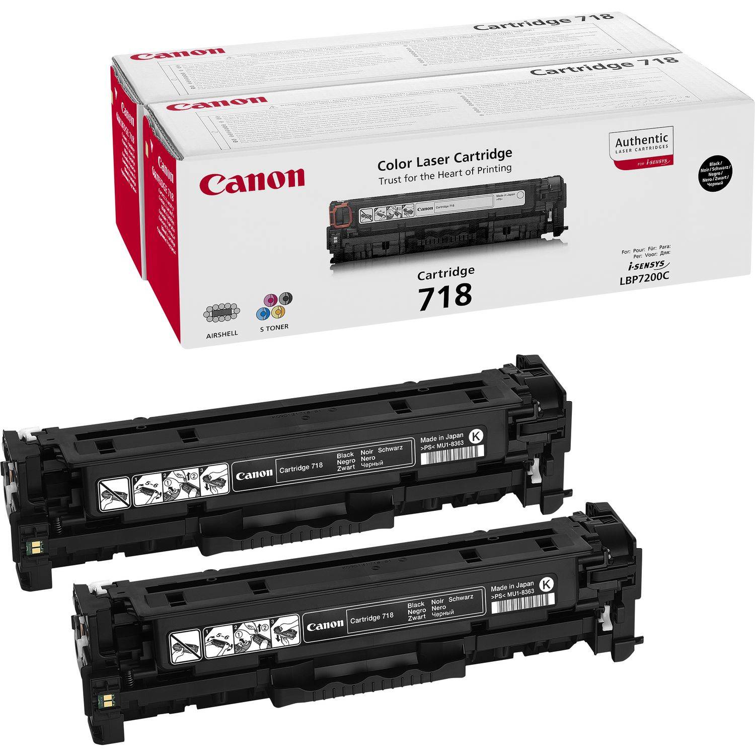 Canon 718 Black - 2er-Pack - Schwarz - Original - Tonerpatrone - für i-SENSYS LBP7210, LBP7660, LBP7680, MF728, MF729, M