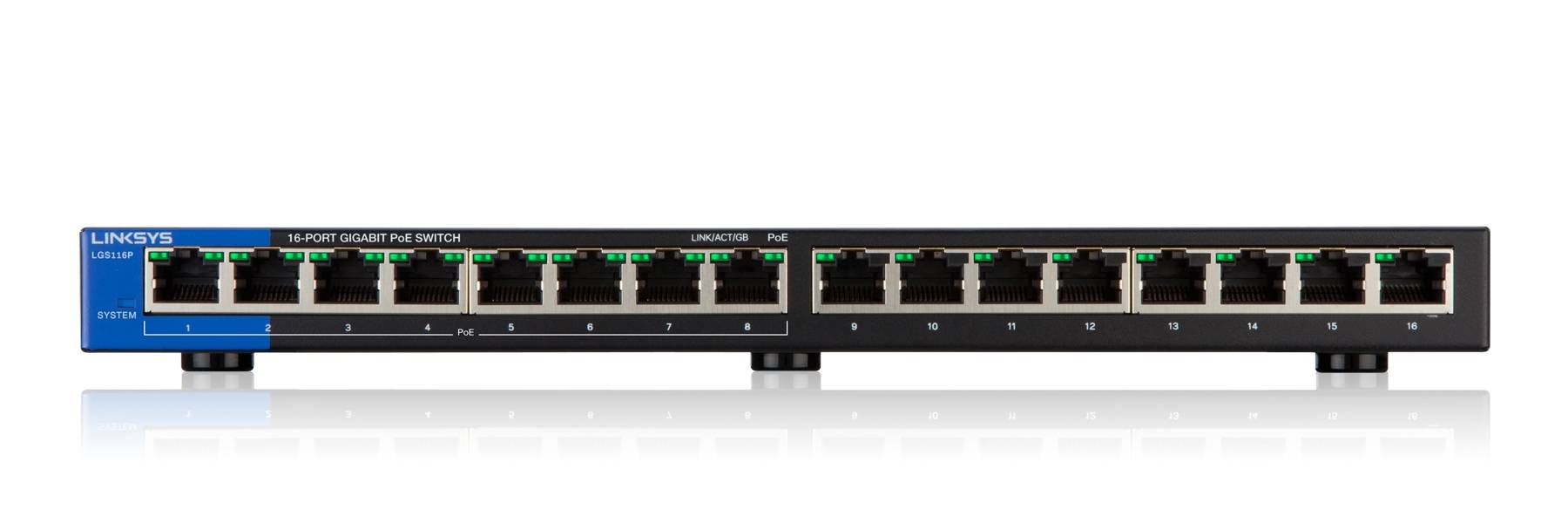 Linksys Business LGS116P - Switch - unmanaged - 8 x 10/100/1000 (PoE+)