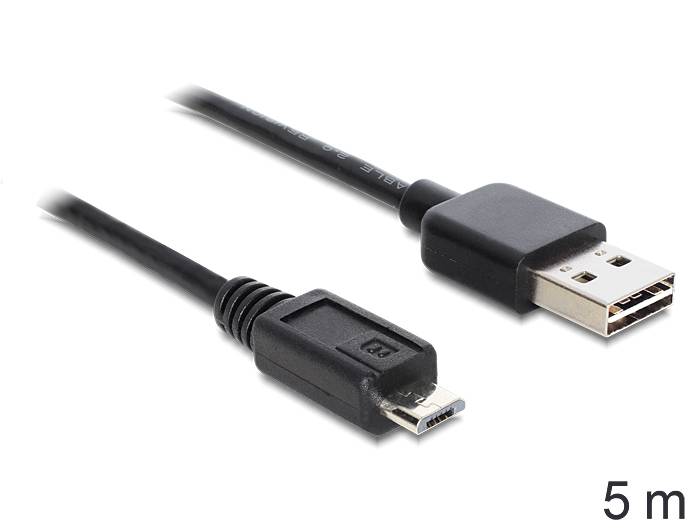 Delock USB-Kabel USB 2.0 USB-A Stecker, USB-Micro-B Stecker 5.00 m Schwarz beidseitig verwendbarer Stecker, vergoldete Steckkontakte