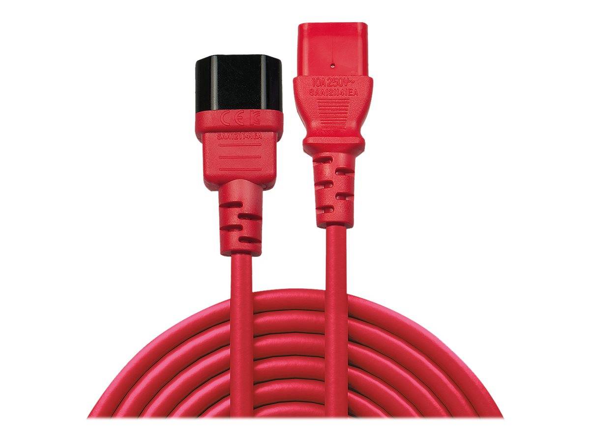 LINDY Strom Verlängerungskabel [1x Kaltgeräte-Stecker C14 - 1x Kaltgeräte-Buchse C13] 1.00 m Rot