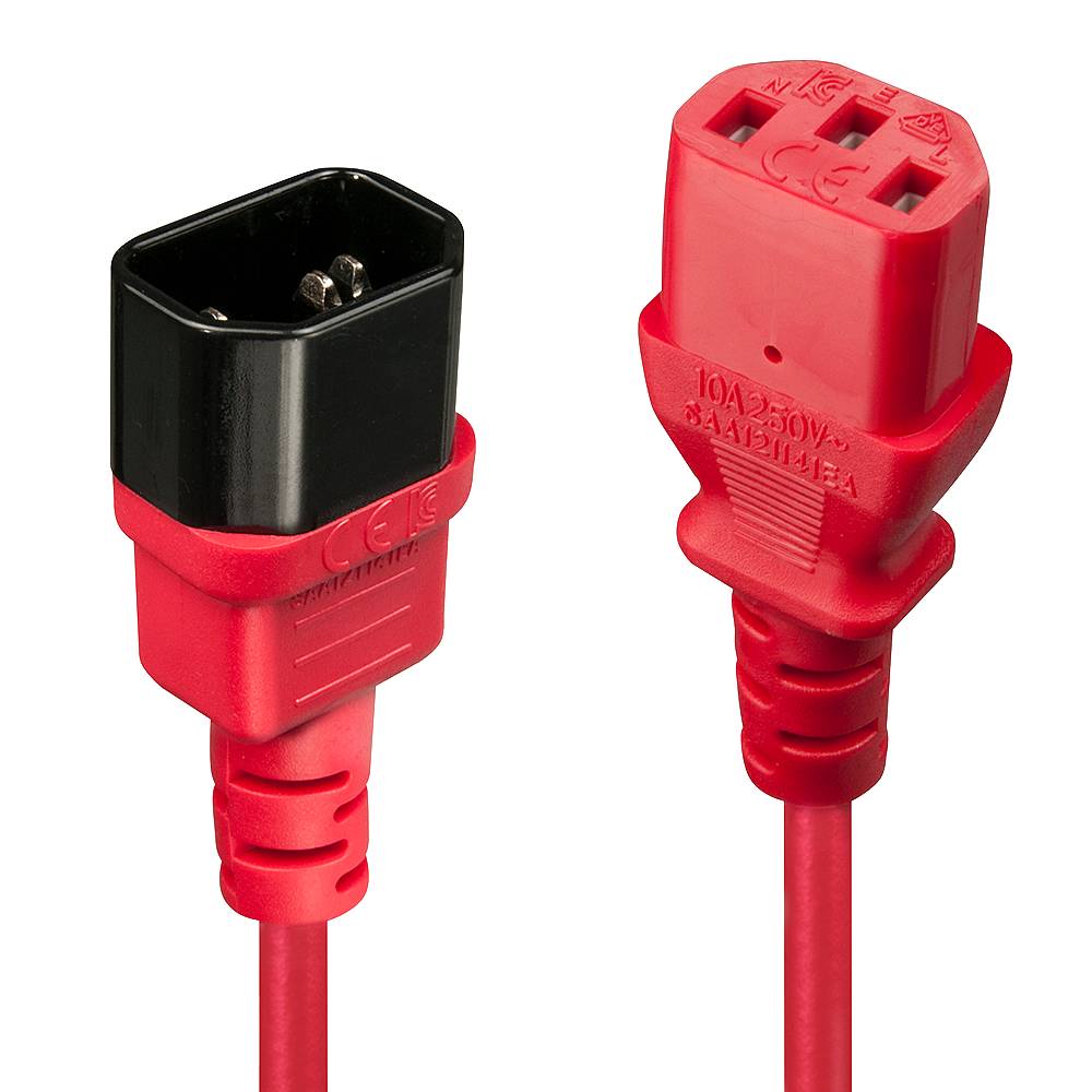 LINDY Strom Verlängerungskabel [1x Kaltgeräte-Stecker C14 - 1x Kaltgeräte-Buchse C13] 1.00 m Rot