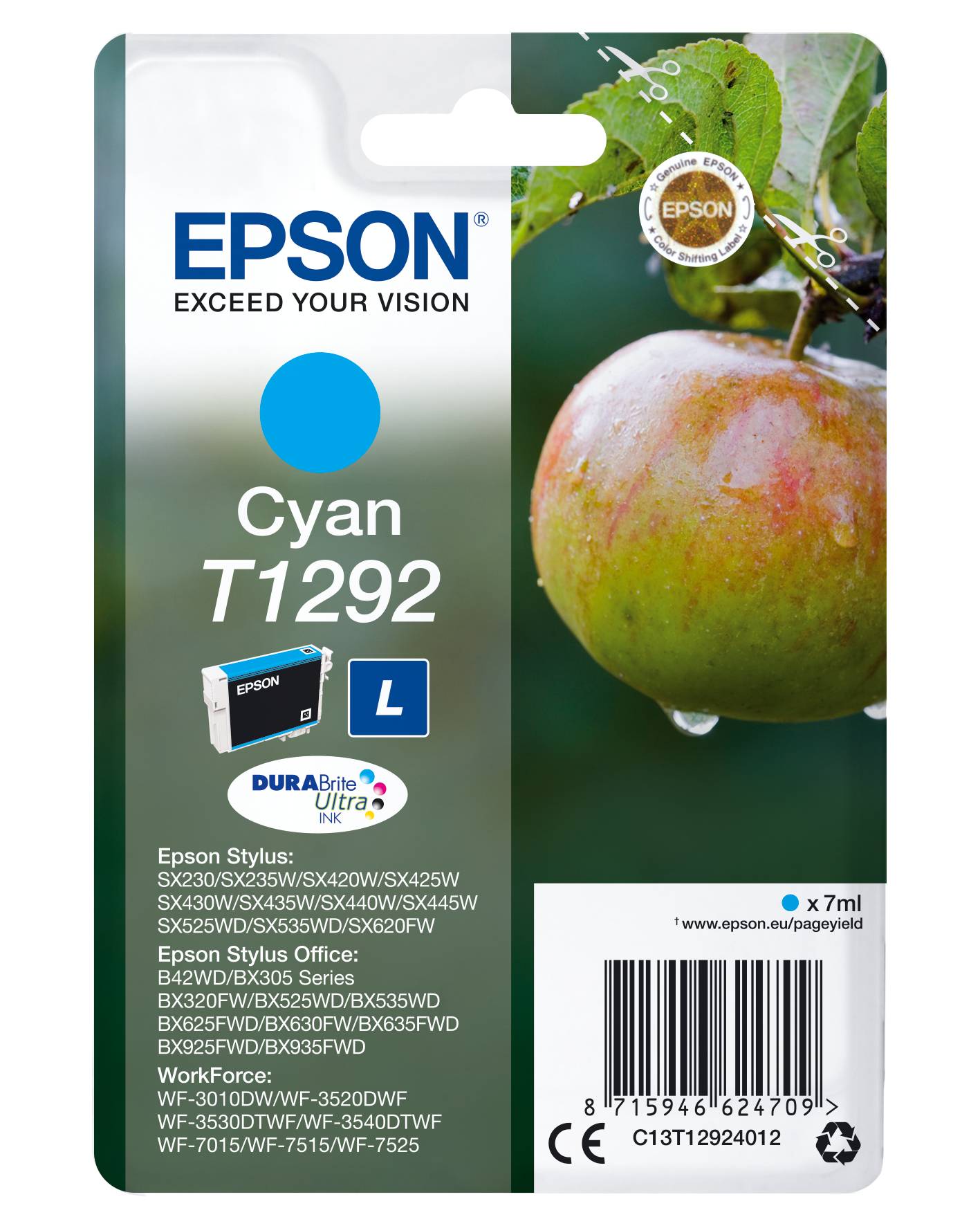 Epson Druckerpatrone T1292 Original Cyan C13T12924012
