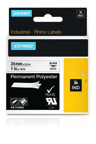Schriftband DYMO IND RHINO 1734523 Polyester Bandfarbe: Weiß Schriftfarbe:Schwarz 24 mm 5.5 m