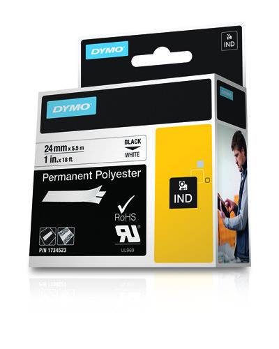 Schriftband DYMO IND RHINO 1734523 Polyester Bandfarbe: Weiß Schriftfarbe:Schwarz 24 mm 5.5 m