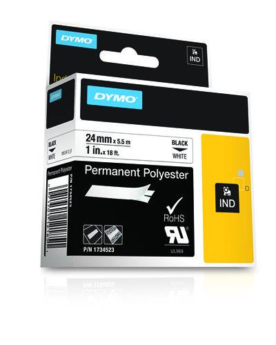 Schriftband DYMO IND RHINO 1734523 Polyester Bandfarbe: Weiß Schriftfarbe:Schwarz 24 mm 5.5 m