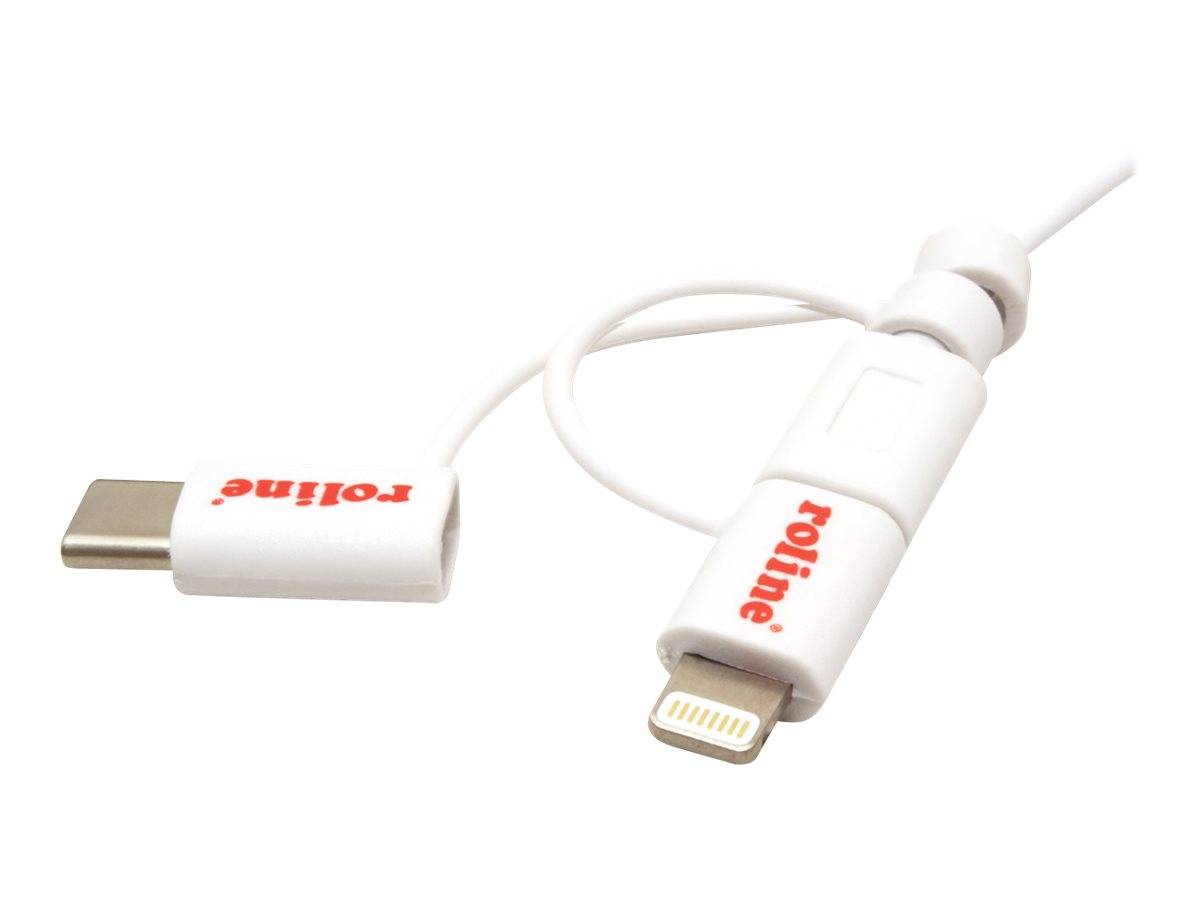ROLINE USB 2.0 Sync- & Ladekabel Typ A - Typ C / 8-Pin / USB MicroB, weiß, 1 m