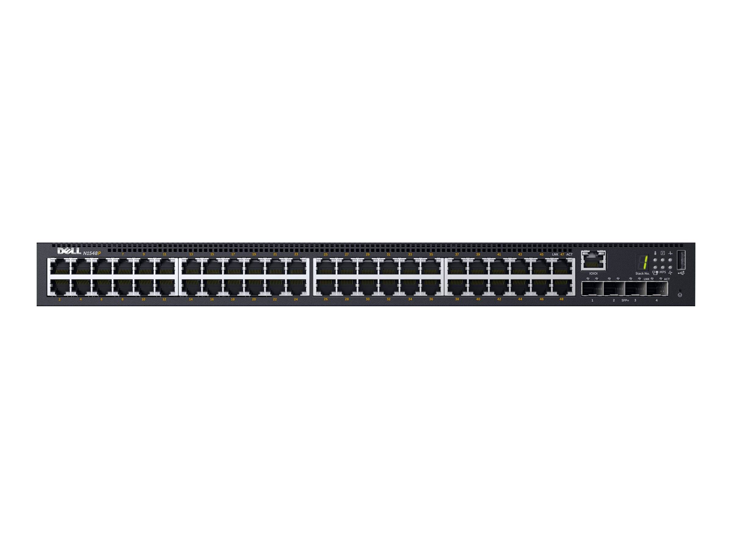Dell Networking N1548P - Switch - L2+ - managed - 48 x 10/100/1000 + 4 x 10 Gigabit SFP+ - Luftstrom von vorne nach hint