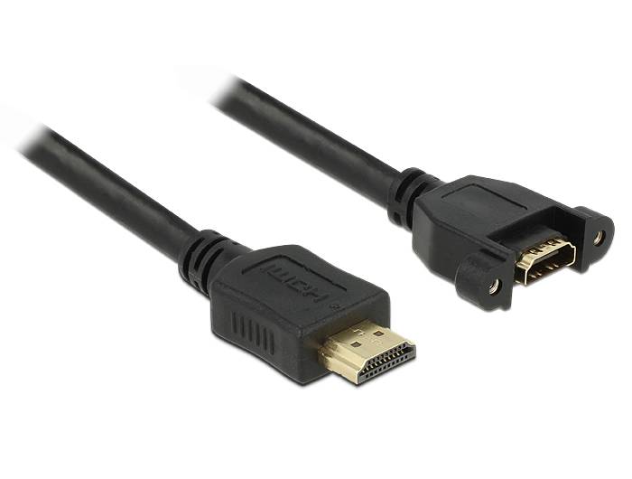 Delock HDMI Verlängerungskabel HDMI-A Stecker, HDMI-A Buchse 1.00 m Schwarz 85102 schraubbar, vergoldete Steckkontakte HDMI-Kabel