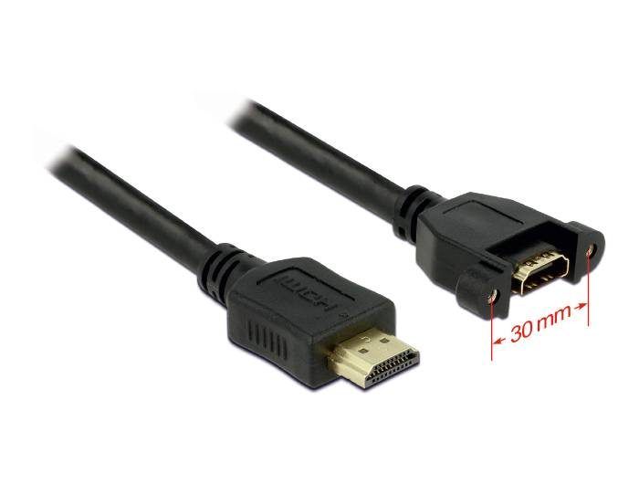 Delock HDMI Verlängerungskabel HDMI-A Stecker, HDMI-A Buchse 1.00 m Schwarz 85102 schraubbar, vergoldete Steckkontakte HDMI-Kabel