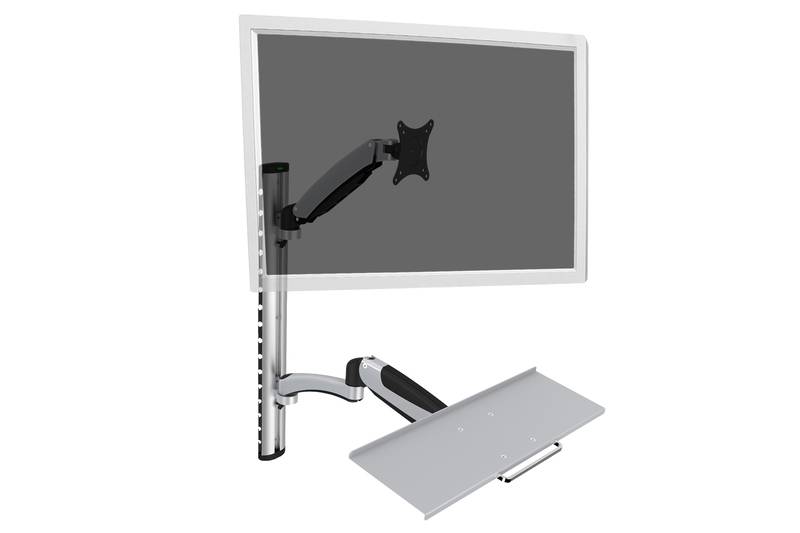 Digitus DA-90354 1fach Monitor-Wandhalterung 38,1 cm (15") - 68,6 cm (27") Schwarz, Silber Höhenverstellbar, Tastaturablage, Neigbar, Schwenkbar