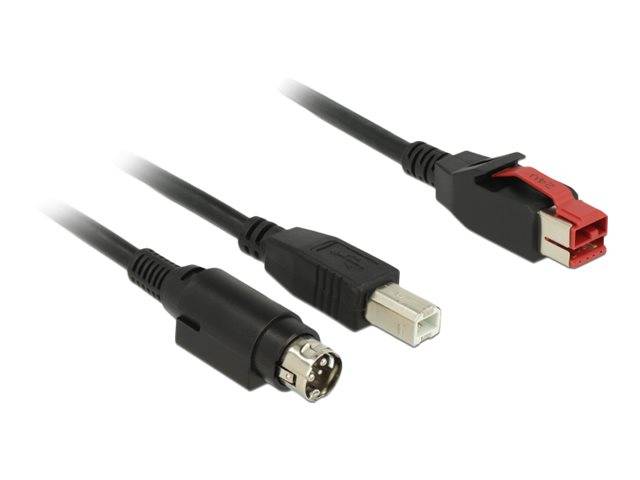 Delock USB-Kabel USB 2.0 PoweredUSB 24V Stecker, USB-B Stecker, Hosiden Mini-DIN 3pol. Stecker 3.00 m Schwarz 85489