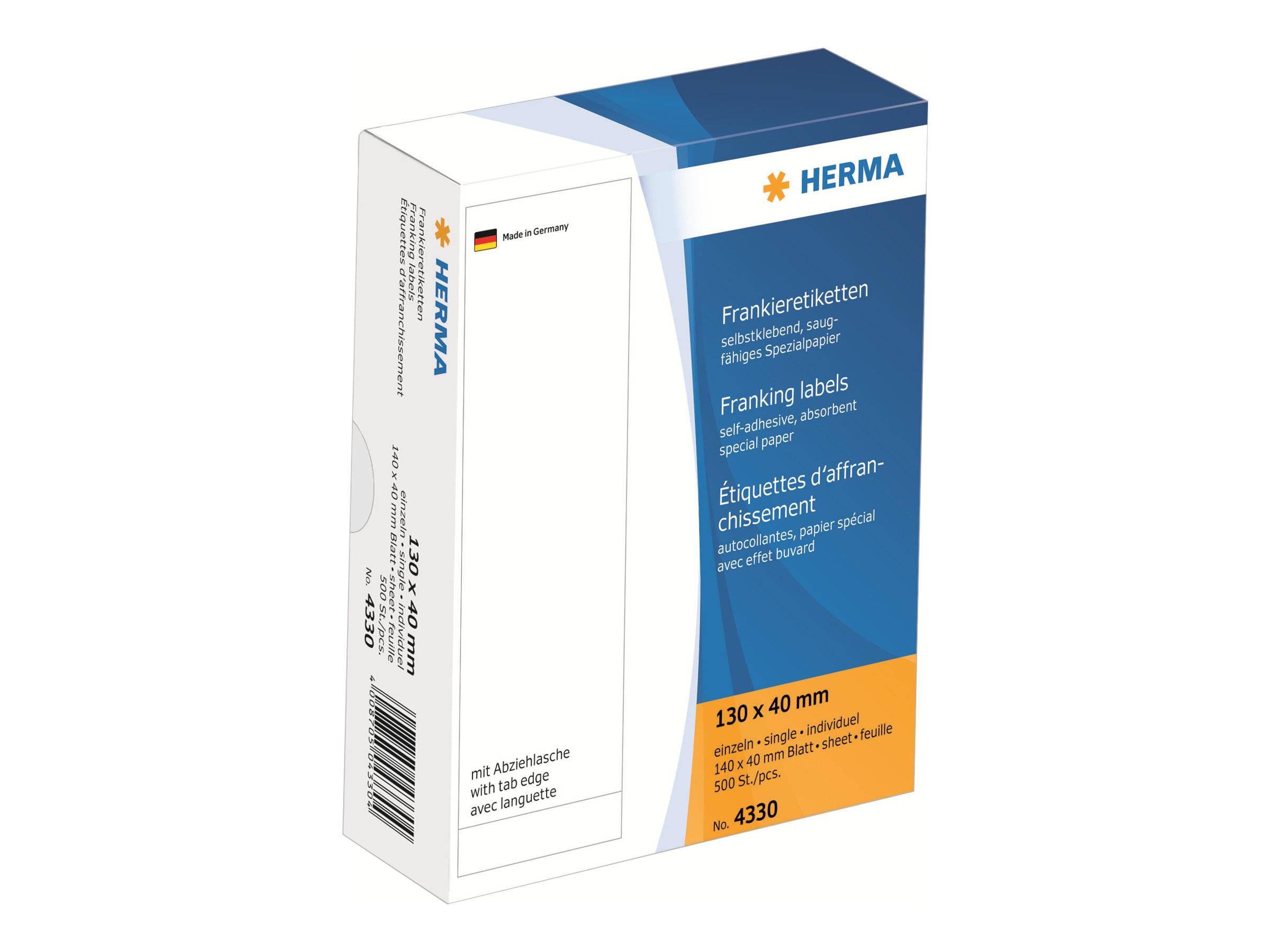 HERMA Frankieretikett 4330 130x40mm einzeln weiß 500 St./Pack.