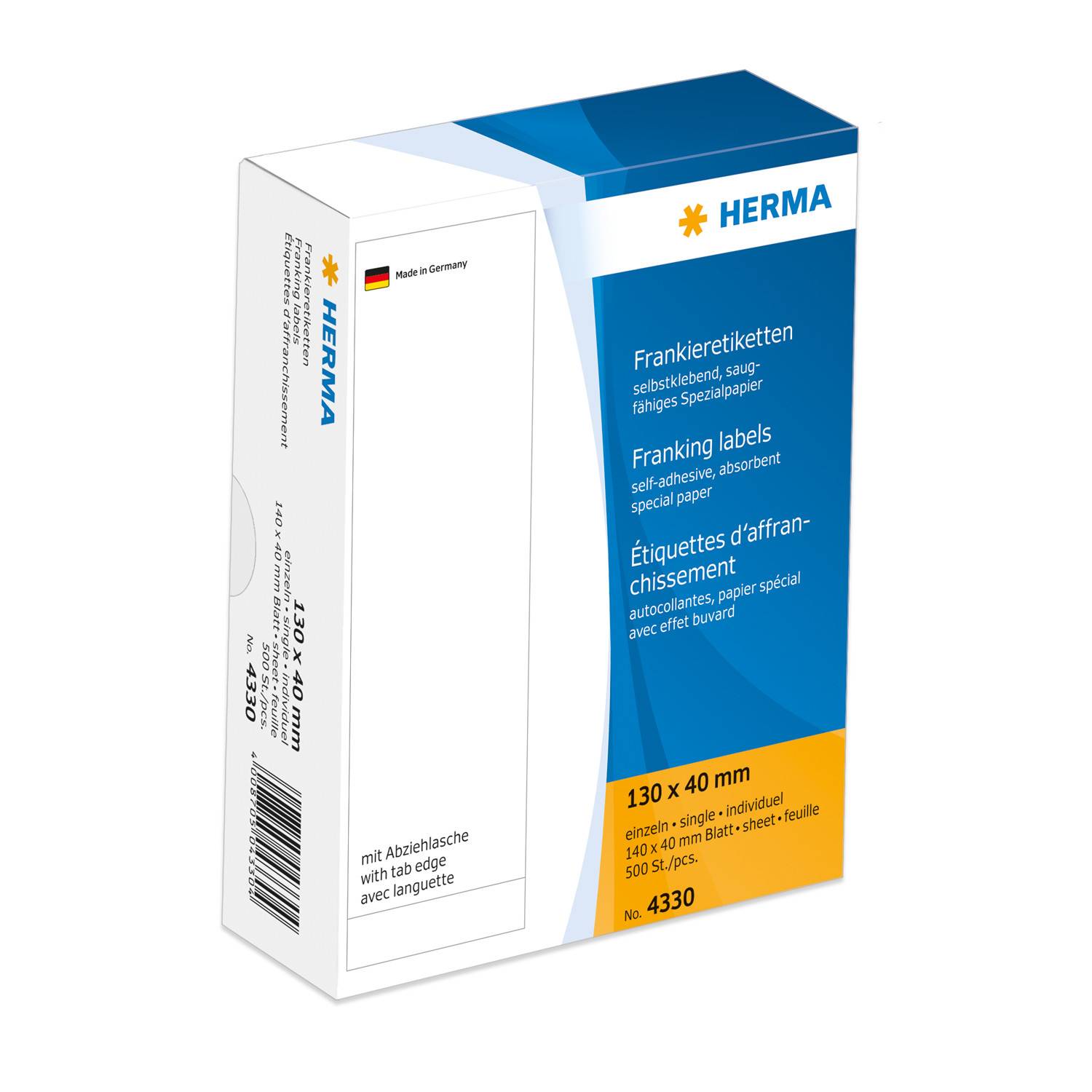 HERMA Frankieretikett 4330 130x40mm einzeln weiß 500 St./Pack.