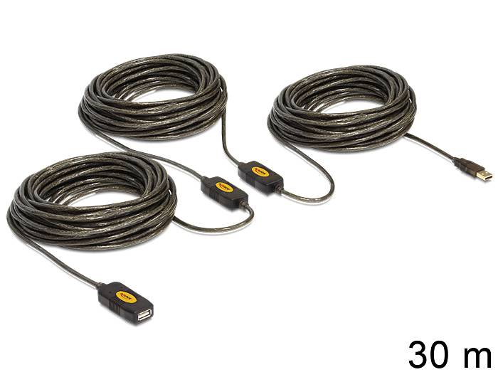 Delock USB-Kabel USB 2.0 USB-A Stecker, USB-A Buchse 30.00 m Schwarz vergoldete Steckkontakte, UL-zertifiziert 83453