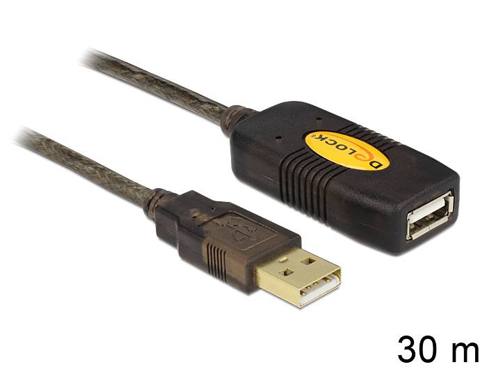 Delock USB-Kabel USB 2.0 USB-A Stecker, USB-A Buchse 30.00 m Schwarz vergoldete Steckkontakte, UL-zertifiziert 83453