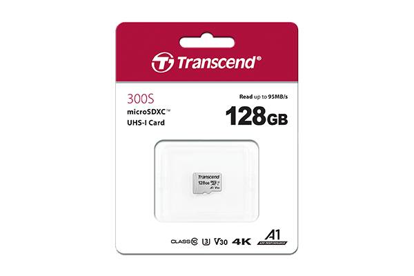 Transcend Premium 300S microSDXC-Karte 128GB Class 10, UHS-I, UHS-Class 3, v30 Video Speed Class, A1 Application Performance Class