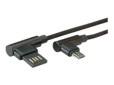 ROLINE USB 2.0 Kabel, gewinkelt, Typ A rev - Micro B, ST/ST, schwarz, 0,8 m Kabel USB &amp; Lightning