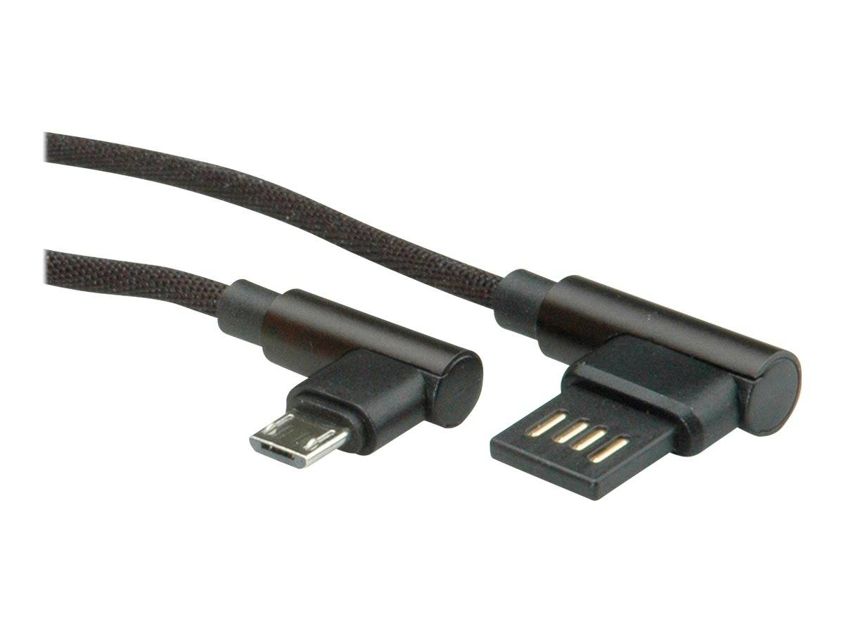 ROLINE USB 2.0 Kabel, gewinkelt, Typ A rev - Micro B, ST/ST, schwarz, 0,8 m Kabel USB &amp; Lightning