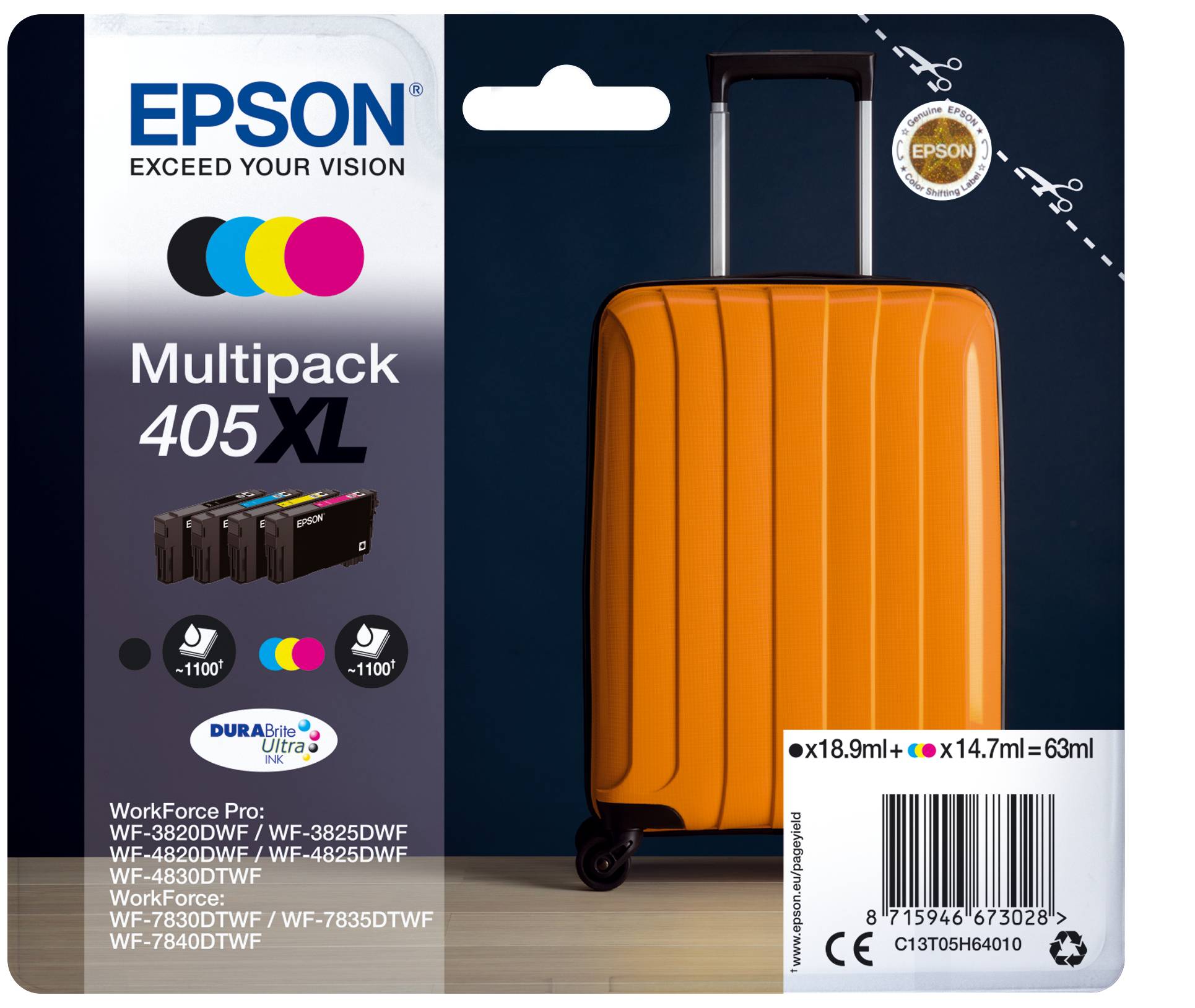 Epson Druckerpatrone T05H6, 405XL Original Kombi-Pack Schwarz, Gelb, Cyan, Magenta C13T05H64010