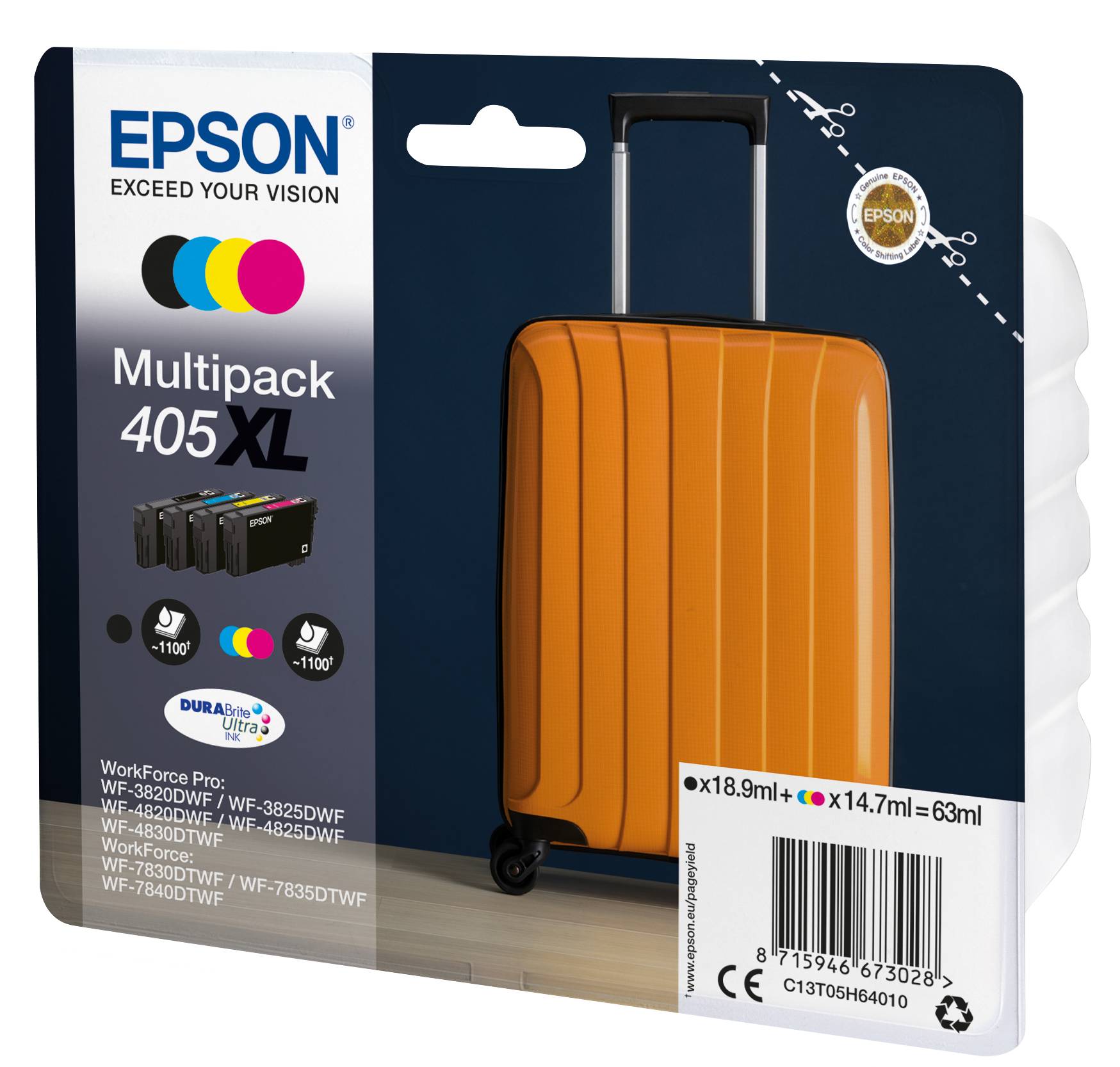 Epson Druckerpatrone T05H6, 405XL Original Kombi-Pack Schwarz, Gelb, Cyan, Magenta C13T05H64010