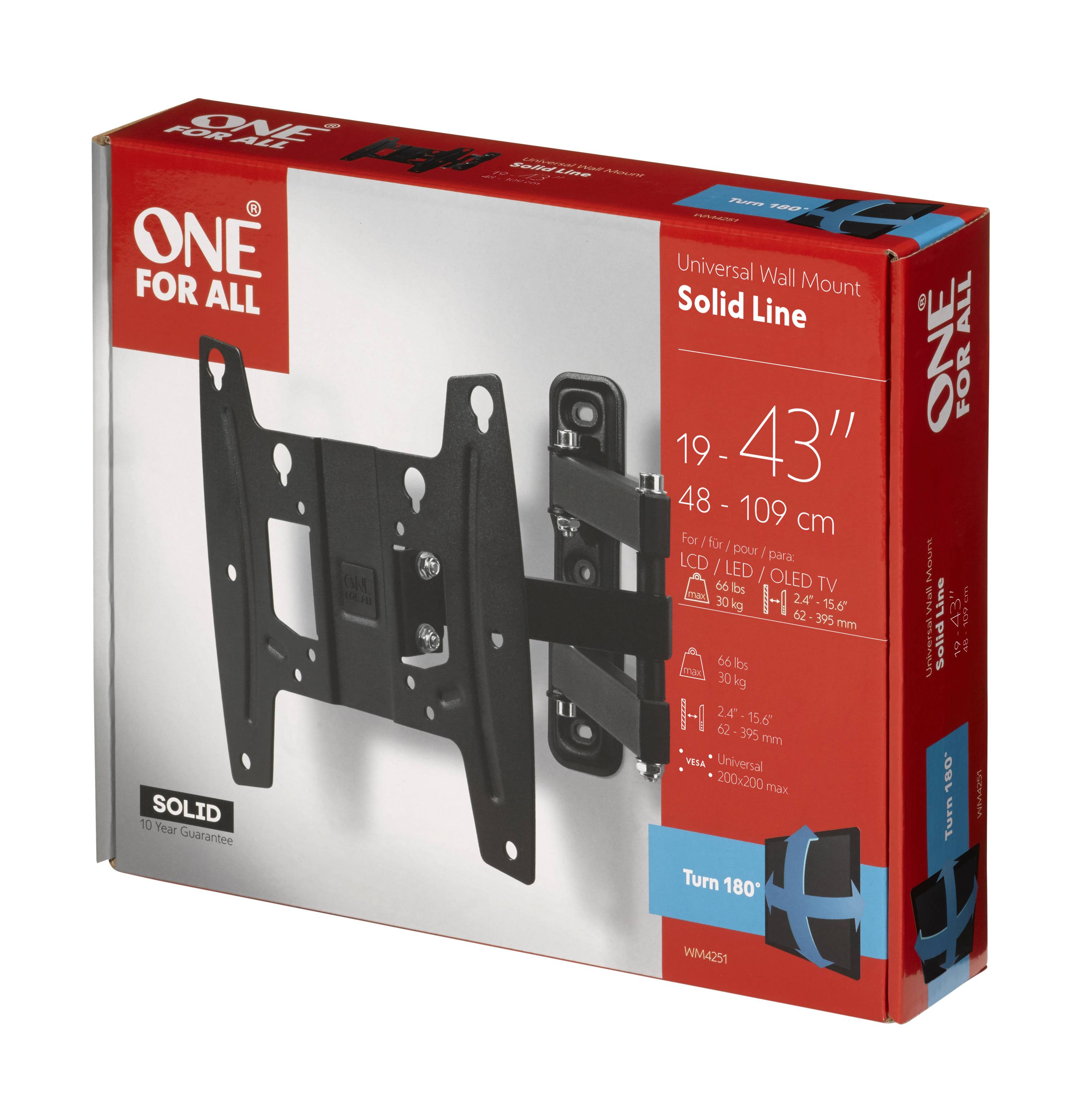 One For All WM 4251 TV-Wandhalterung 48,3 cm (19") - 109,2 cm (43") Drehbar, Neigbar, Schwenkbar, Ausziehbar
