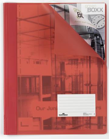 Durable DURALUX 268003 Schnellhefter Rot DIN A4+ Beschriftungsfenster (90 x 57 mm), Einreißschutz, Innentasche (Rückseite)