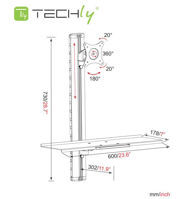 TECHly ICA-PLW 01 - Befestigungskit (Wandmontage, VESA-Adapter, Tastatur / Maus Regal) - für Monitor / Tastatur - Alumin