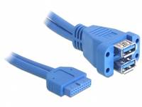 Delock USB-Kabel USB 3.2 Gen1 (USB 3.0 / USB 3.1 Gen1) Pfostenstecker 19pol., USB-A Buchse 0.45 m Blau UL-zertifiziert 82942