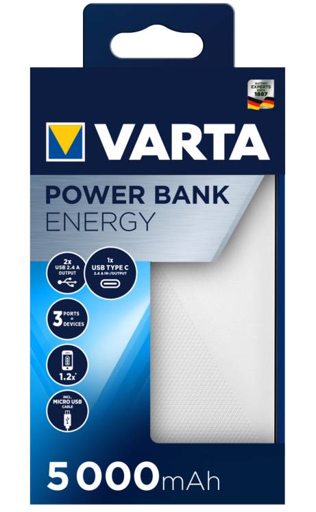Varta Power Bank Energy 5000 Powerbank 5000 mAh LiPo USB-C® Weiß/Schwarz