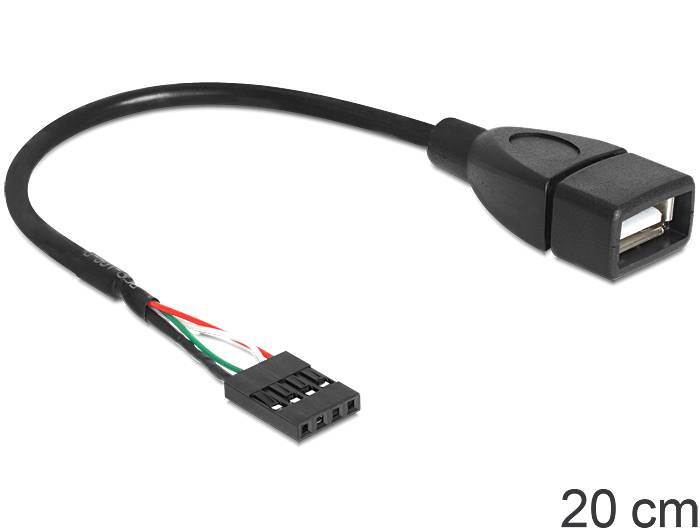 Delock USB-Kabel USB 2.0 Pfostenstecker 4pol., USB-A Buchse 0.20 m Schwarz UL-zertifiziert 83291
