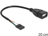 Delock USB-Kabel USB 2.0 Pfostenstecker 4pol., USB-A Buchse 0.20 m Schwarz UL-zertifiziert 83291