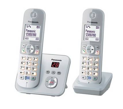 Panasonic KX-TG6822 Duo DECT, GAP Schnurloses Telefon analog Anrufbeantworter, Freisprechen Silber, Grau