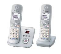 Panasonic KX-TG6822 Duo DECT, GAP Schnurloses Telefon analog Anrufbeantworter, Freisprechen Silber, Grau