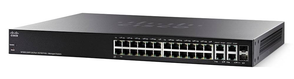 Cisco Small Business SF350-24P - Switch - L3 - managed - 24 x 10/100 (PoE+) + 2 x Combo Gigabit Ethernet/Gigabit SFP + 2
