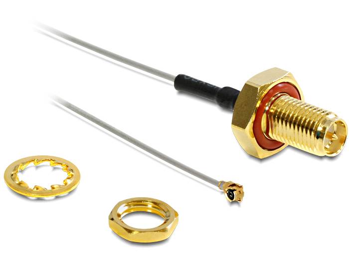 Delock WLAN-Antennen Verlängerungskabel [1x IPEX-Stecker - 1x RP-SMA-Buchse] 0.10 m Schwarz vergoldete Steckkontakte