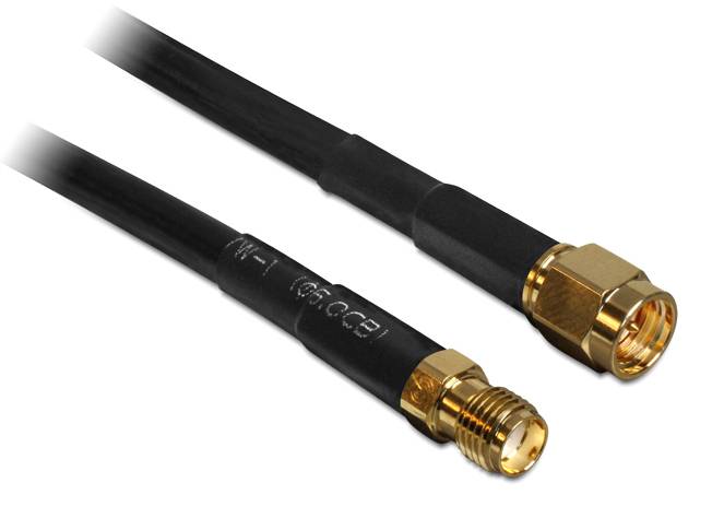 Delock WLAN-Antennen Verlängerungskabel [1x SMA-Stecker - 1x SMA-Buchse] 5.00 m Schwarz vergoldete Steckkontakte