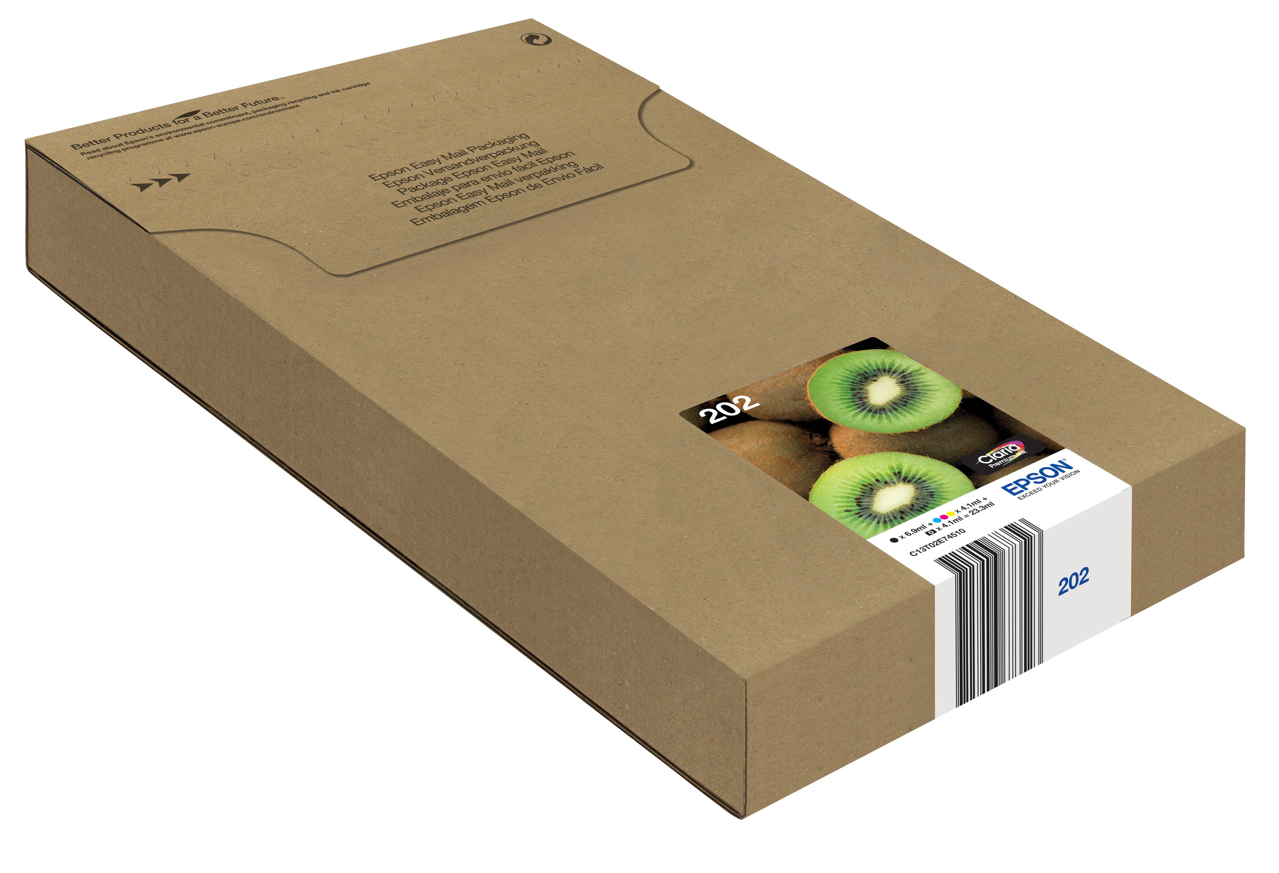 Epson Druckerpatrone T02E7, 202 Easy Mail Packaging Original Kombi-Pack Schwarz, Foto Schwarz, Cyan, Magenta, Gelb C13T02E74510