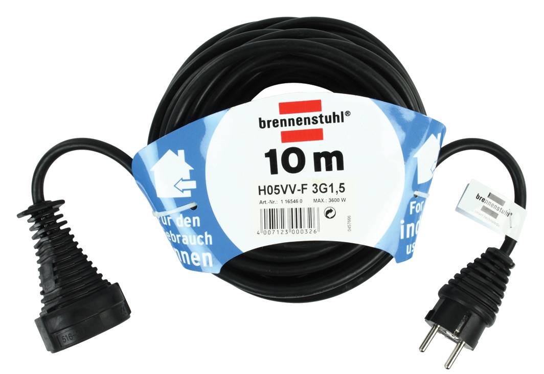 Brennenstuhl 1165460 Strom Kabel Schwarz 10.00 m H05VV-F 3G 1,5 mm²