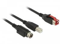 Delock USB-Kabel USB 2.0 PoweredUSB 24V Stecker, USB-B Stecker, Hosiden Mini-DIN 3pol. Stecker 1.00 m Schwarz 85487