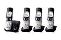 Panasonic KX-TG6824 Quattro DECT, GAP Schnurloses Telefon analog Anrufbeantworter, Freisprechen Schwarz, Silber