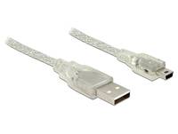 Delock USB-Kabel USB 2.0 USB-A Stecker, USB-Mini-B Stecker 3.00 m Transparent mit Ferritkern 83908