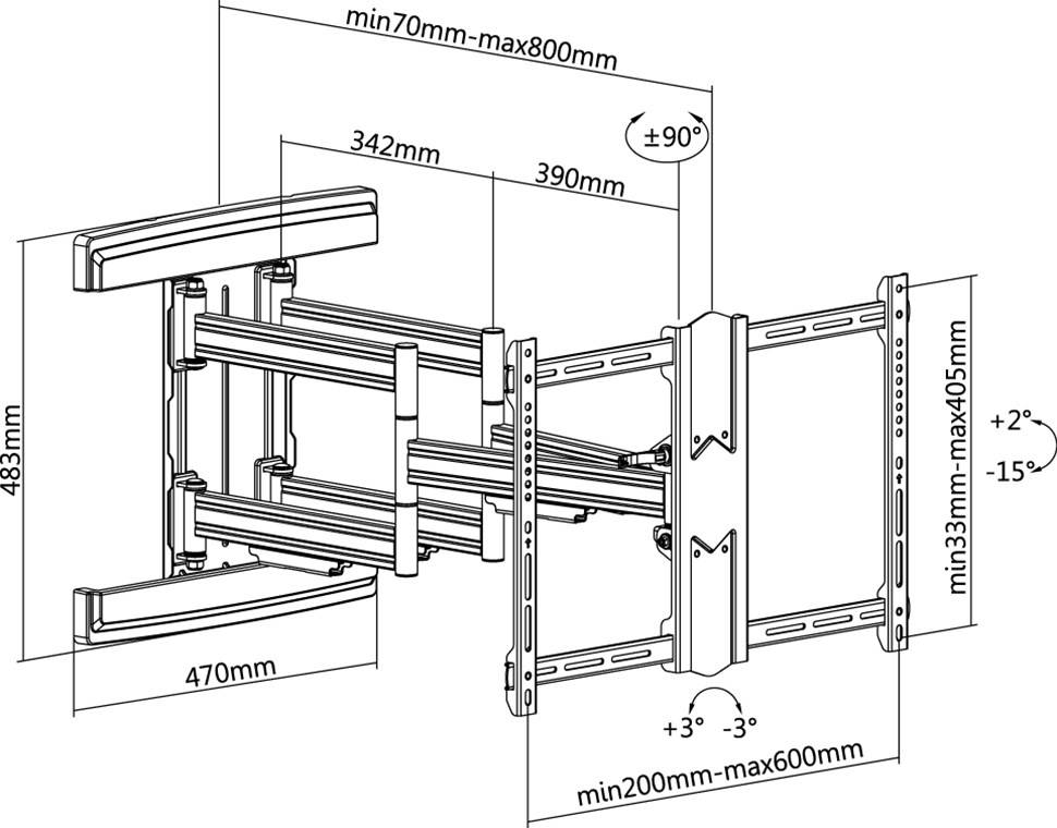 Goobay 49935 TV-Wandhalterung Pro FULLMOTION 94 cm (37") - 178 cm (70") Wide Range VESA 600x400 neig- & schwenkbar 70 kg