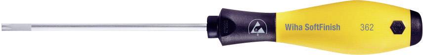 Schraubenzieher mit gelbem Griff und schwarzer Spitze, markiert mit der Aufschrift 'Wiha SoftFinish 302'. Ideal für präzise Arbeiten.
